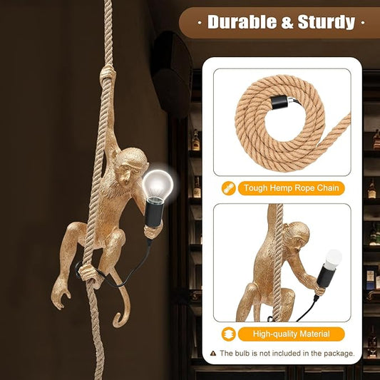 Creative Monkey Hanging Lamp, Monkey Shape Decoration Chandelier, Industrial Retro Edison Ceiling Pendant Light Fixture E26 for Dining Living Room Bedroom Bar Cafe-Gold