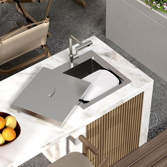 Kichae 19 Inch Outdoor Kitchen Sink - 19" x 20" Stainless Steel Drop Sink 16 Gauge with Pull Down Faucet Combo & Cover for Small Outdoor Kitchens, Bar Prep, and RV Use