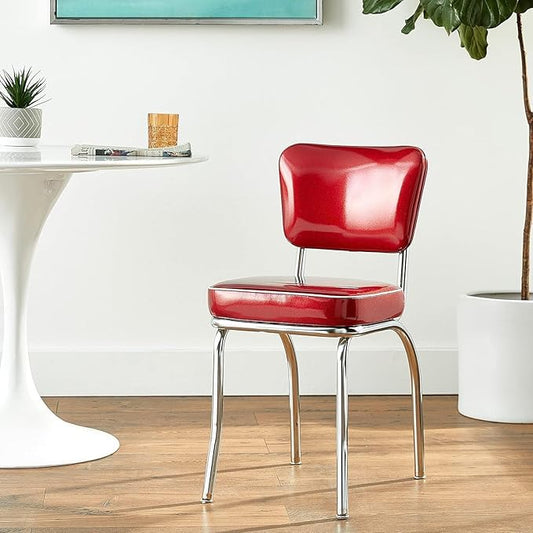 HomeStock Diner Chair - Vinyl Seat, Chrome Frame - Fully Assembled Bistro Kitchen Chair Zodiac Burgundy