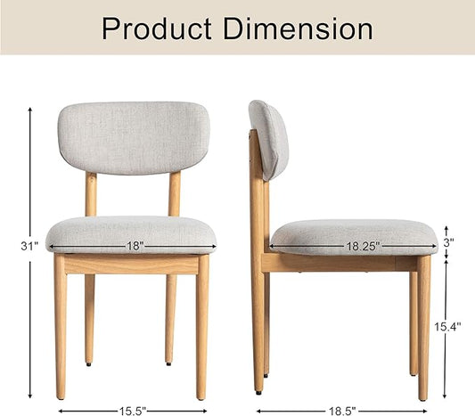 Casaphoria Upholstered Dining Chairs Set of 2, Mid-Century Modern Kitchen Chairs with Solid Wood Legs & Thick Cushion, Ergonomic Fabric Accent Chairs for Dining Room, Vanity & Office, Gray