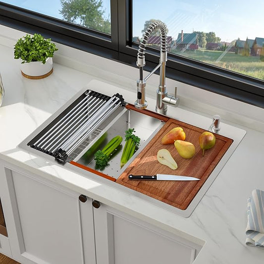 30 x 22 Drop In Kitchen Sink - 30 Inch Stainless Steel Topmount Kitchen Sink Workstation 16 Gauge Single Bowl Above Counter Handmade Basin