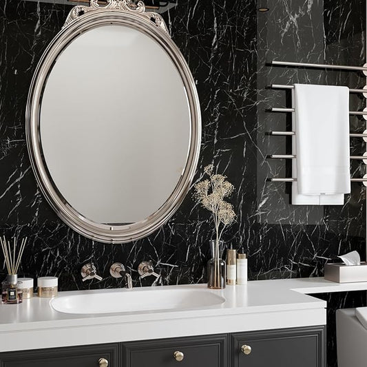 CRE8TIVE 24"x354" Black Marble Contact Paper Large Size Black Marble Peel and Stick Wallpaper Self Adhesive Waterproof Wide Black Wall Paper Removable for Kitchen Countertop Bedroom Walls Cabinets