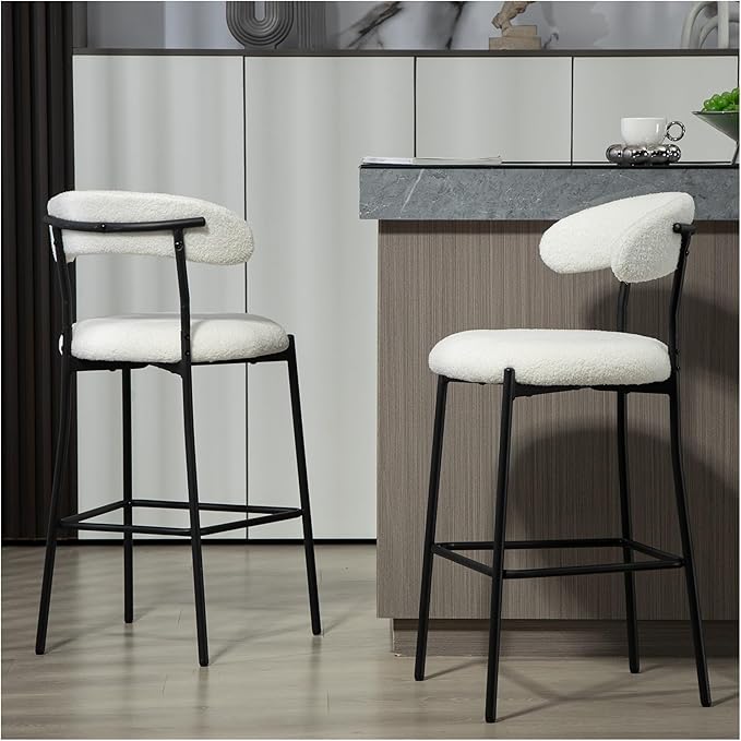 26'' Counter Height bar stools Teddy Fabric Cover Kitchen Island Counter Stool with Black Powder Coating Base and footrest