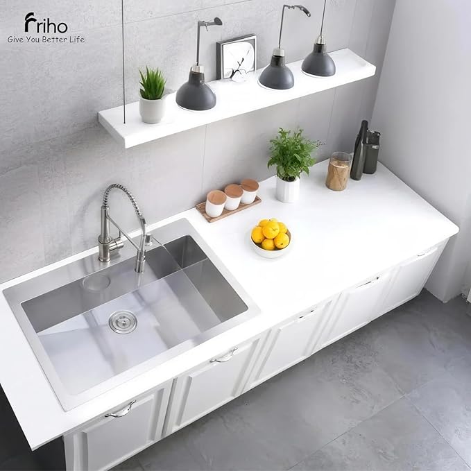 Friho 33x22 Drop in Kitchen Sink, Top Mount Commercial Handmade 18 Gauge Single Bowl Stainless Steel Sink with Basket Strainer