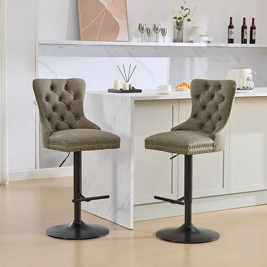 Modern Dining Chair Mid-Century Kitchen Table and Chairs with Sturdy Stable Base, Easy Assembly Luxury Furniture for Dining Room, Home Pub and Kitchen Island,Green-PU-2pc