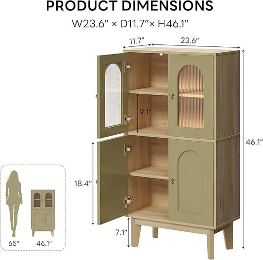 LIKIMIO Bathroom Storage Cabinet, Wooden Floor Cabinet with 4 Doors, 2 Adjustable Shelves & Solid Wood Legs, Freestanding Storage Unit for Bathroom, Kitchen, or Dining Room