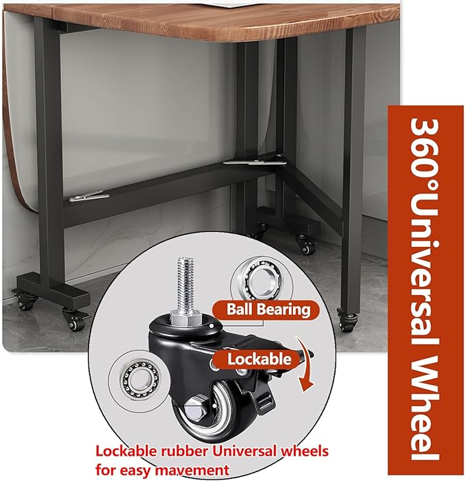 Drop Leaf Kitchen Dining Table with Wheels, Solid Wooden Foldable Kitchen Table, Multifunction Expandable Folding Table for Small Spaces Kitchen, Bedroom, Living Room, Brown, Seats 4-8 People, Stable(