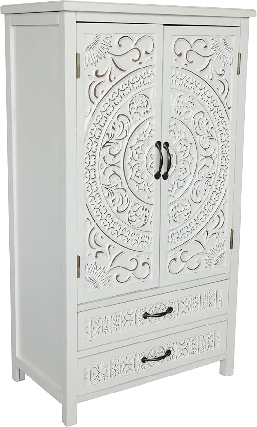 KEIKI 48'' French Country Sideboard Cabinet with Storage,Carved Doors & 2 Drawer,3 Compartments,Vintage Farmhouse Pantry Credenza for Kitchen,Living Room,Dining Room,Entryway,White