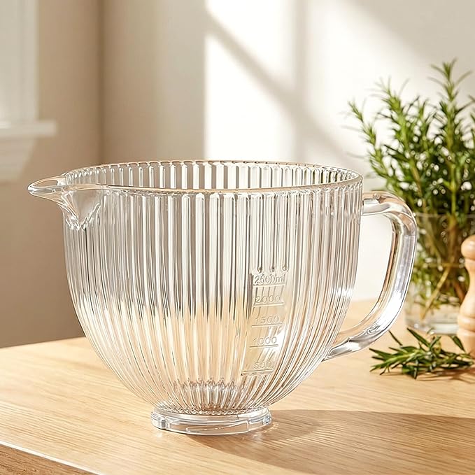 Glass Mixer Bowl for KitchenAid 4.5 and 5 Quart Tilt-Head Stand Mixers, 5 qt Mixing Bowl for Kitchen Aid With Measurement Markings & Handle