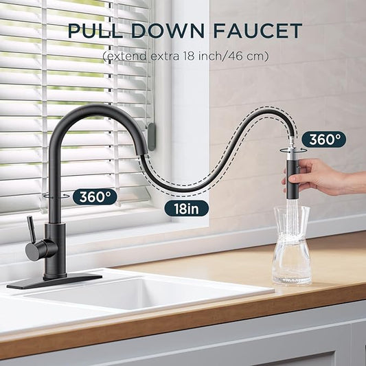 RIOUS Oil Rubbed Bronze Kitchen Faucet with Pull Down Sprayer, High Arc Modern Classic Sink Faucet Stainless Steel with Deck Plate Fit for 1 or 3 Hole for Pot Filler Bar Farmhouse Laundry Rv, ORB