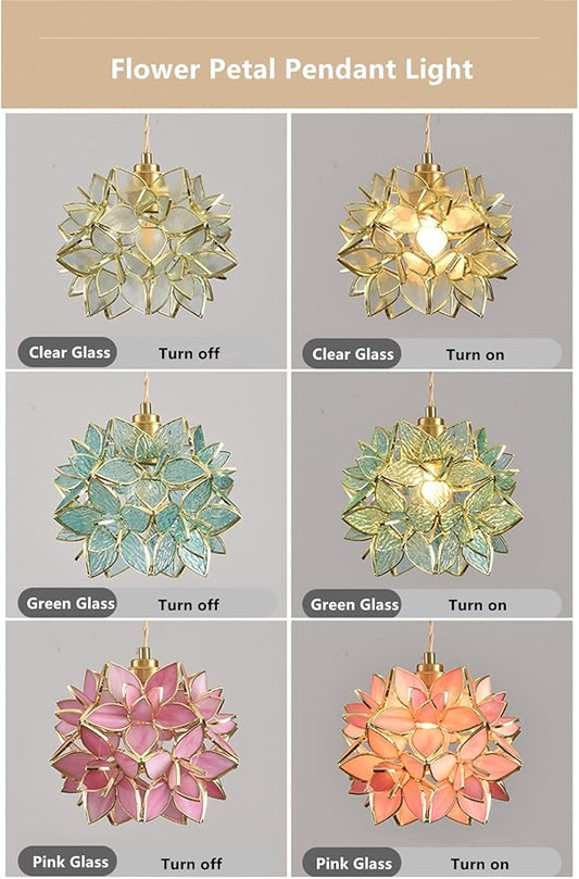Glass Flower Pendant Lights Floral Petal Light Fixture Modern Hanging Lamp 7 Inch Mini Pendant Lighting for Kitchen Island - Green Textured Glass Shade
