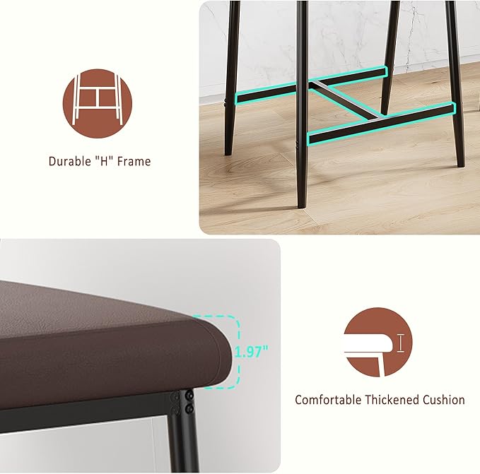 GarveeHome Bar Stools Set of 6 with Arms, 26" Modern 6-Piece Counter Height Metal Barstools Set with Back & Footrest, Upholstered Wider Seat, Sturdy Frame, for Counter Bar, Kitchen Island, Retro Brown
