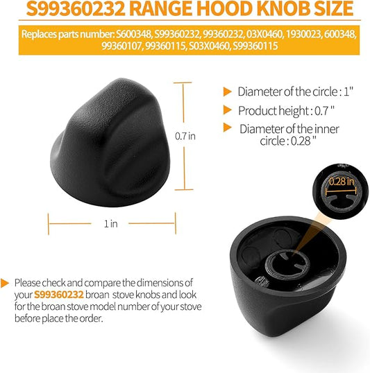 atgestore 2 Pcs Upgraded S99360232 Range Hood Knob Replacement for Broan Range Parts S600348 Black Fan and Light Knobs Broan Range Hood Switch Plastic Control Knobs Nutone Range Vent Hood Knobs