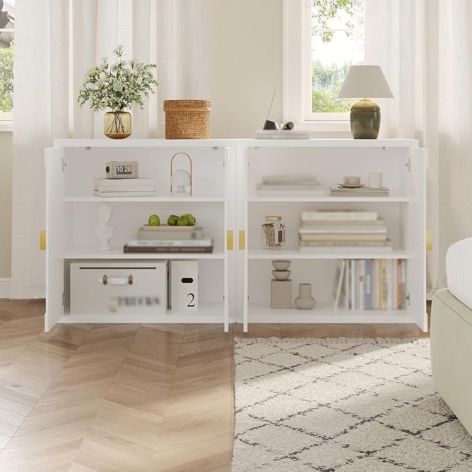 Modern Kitchen Sideboard with Storage, 31.5" Buffet Cabinet with 3 Adjustable Shelves and 2 Doors for Dining Room, Living Room, Hallway & Coffee Bar (White)
