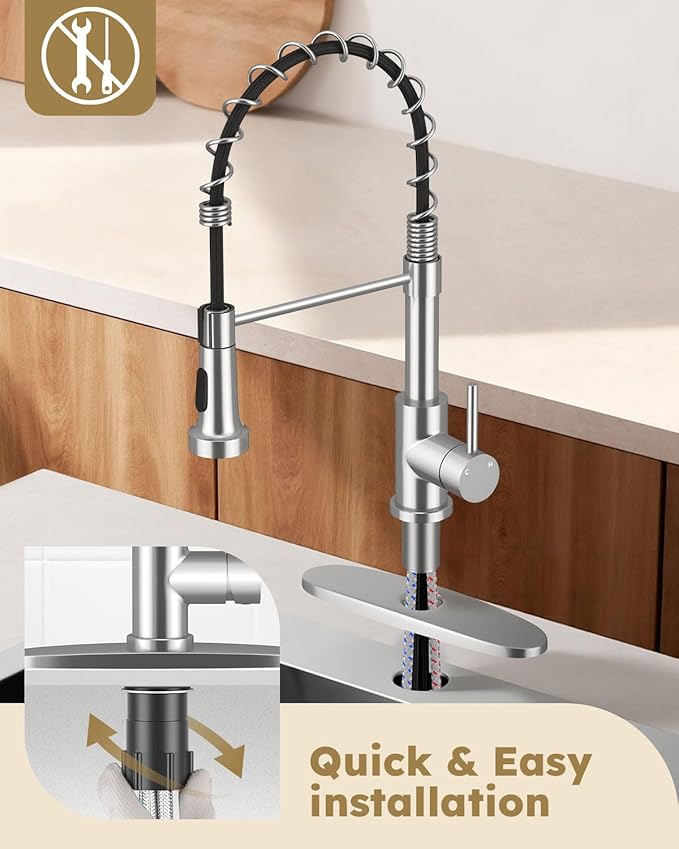 Arofa Kitchen Faucet with Pull Down Sprayer, Chrome Polished Kitchen Sink Faucet 1-3 Hole Single Handle High Arc Stainless Steel Commercial Modern Kitchen Faucets for RV/Laundry/Outdoor/Bathroom Sink