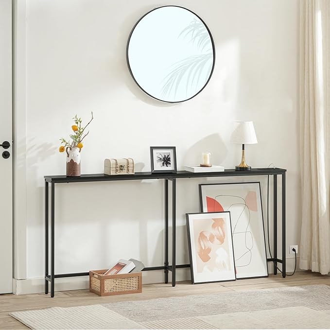 HOOBRO 70.9" Narrow Console Table with Charging Station, 5.9" Slim Sofa Table Behind Couch, 2 AC Outlets & USB-C Ports, Long Entryway Tables for Small Spaces, Livingroom, Black BB185UXG01