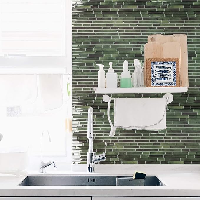 Art3d 10-Sheet Peel and Stick Backsplash Tile for Kitchen - 12”×12” Stick on Wall Tile for Kitchen Bathroom Countertop Living Room, Green