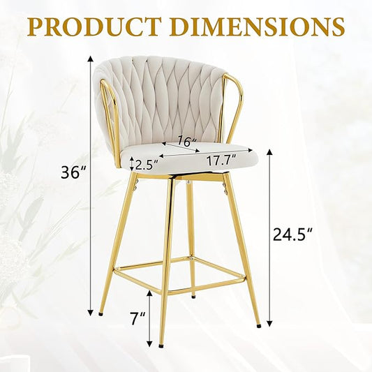 Velvet Upholstered Bar Stools Set of 2,Counter Height Bar Stools Set of 2, Modern Barstools for Kitchen Island, Cafe, Pub