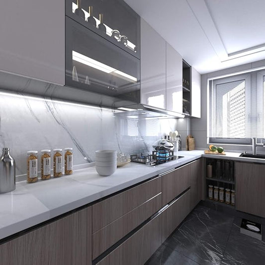 BAYYA White Marble Wallpaper Peel Stick Thicken 24"x197" Waterproof Furniture Sticker Self-Adhesive Glossy Granite Vinyl Wrap Contact Paper for Kitchen Countertop Covering Paper Counter Top Stickers