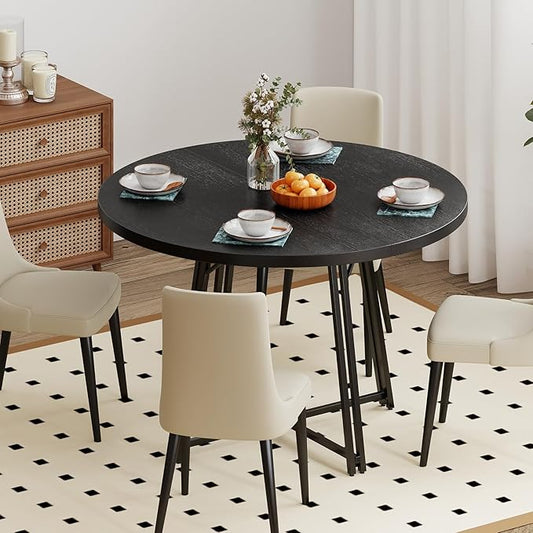 Giantex 47-inches Round Dining Table for 4-6 People, Kitchen Table with Metal Supporting Legs & Cross Base, Circle Dinner Tables for Dinette, Restaurant, Living Room, Dining Room (Black)