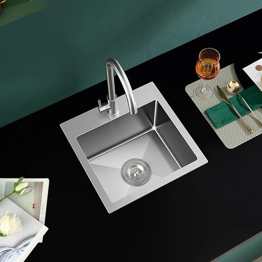 18 Inch Drop in Kitchen Bar Sink, 18x18 Inch Single Hole Stainless Steel Single Bowl Kitchen Sink (Brushed)