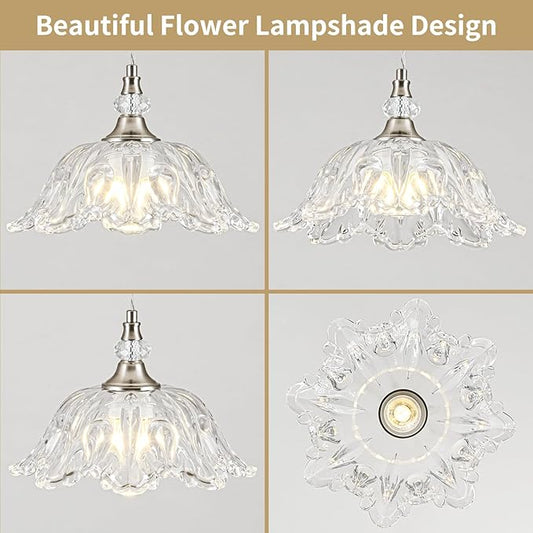1 Piece Brushed Nickel Chandelier Light Fixtures with Glass Shade, Brushed Nickel Finish Pendant Light,Hanging Light for Dining Room,Hallways,Living Room,Bedroom