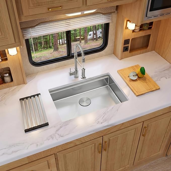 Undermount Kitchen Sink 27 x 18 Inch, 16 Gauge T-304S Stainless Steel Workstation Sinks with Ledge & Accessories, 27" x 18" x 6" ADA-Compliant Kitchen Sink, 6 Inch Deep RV Kitchen Sink