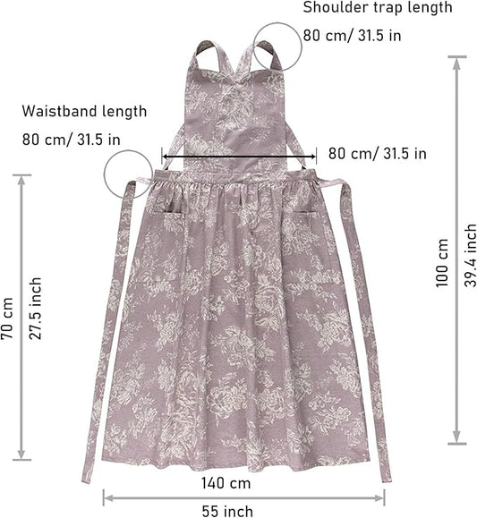 Adult Kitchen Apron Floral Cotton Waterproof Adjustable Apron Cooking Baking Garden Chef Apron with Pocket
