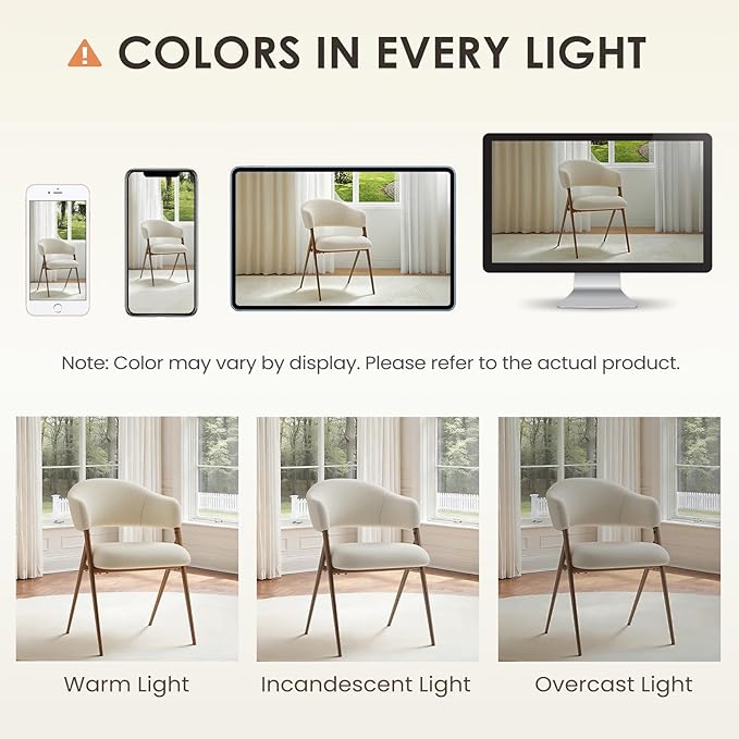 COLAMY Dining Chairs Set of 4, Modern Fabric Upholstered Dining Room Kitchen Side Chairs with Iron Legs, Open Back and Padded Seat, for Living Room/Restaurant/Cafe, Beige