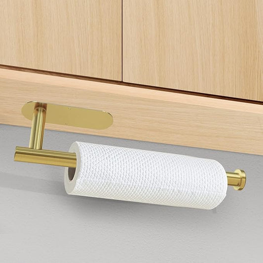 DEKAVA Paper Towel Holder Under Cabinet for Kitchen, Adhesive Paper Towel Holder Wall Mount, SUS304 Stainless Steel 13 inch(1,Gold)