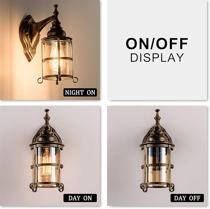 Rustic Amber Glass Wall Sconce 2-Pack, Bronze Brushed, Industrial Farmhouse Lamp Porch Lighting Waterproof Retro Lamp for Indoor Bedroom Living Room Outdoor(NO Bulb)