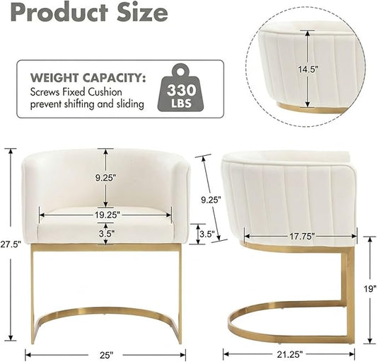 Hyfirm Beige and Gold Barrel Dining Chairs Set of 6, Modern Velvet Upholstered Accent Chairs with Curved Back for Kitchen Island, Luxury Comfort Seating Cantilever Metal Frame
