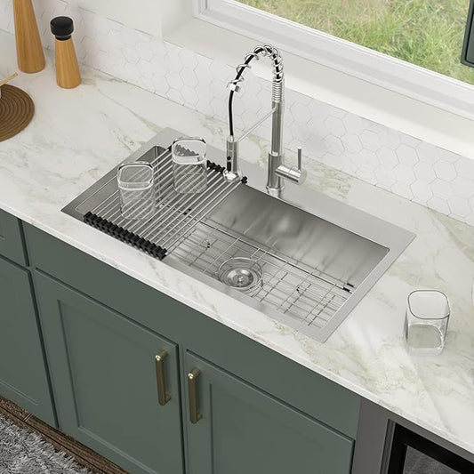 32 Inch Drop In Kitchen Sink Logmey 32x18x9 Inch Topmount Sinks 16-Gauge Stainless Steel Single Bowl Kitchen Sink