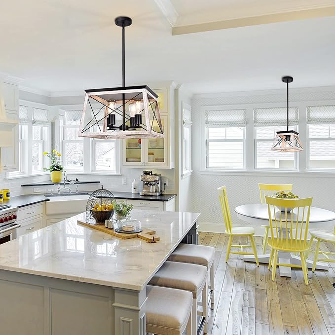 Farmhouse Pendant Light Kitchen Island, One Light Metal Hanging Light Fixture, Industrial Over Sink Light Fixture, Trapezoidal Shape Rustic Kitchen Light for Dining Room, Entryway, Hallway