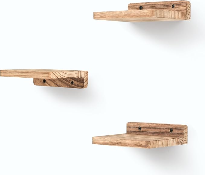 Small Floating Shelf, 5x6 Inch Display Ledges for Wall,Mini Shelves,Rustic Wood Shelf for Bedroom Living Room Bathroom Kitchen (3, Carbonized Black)