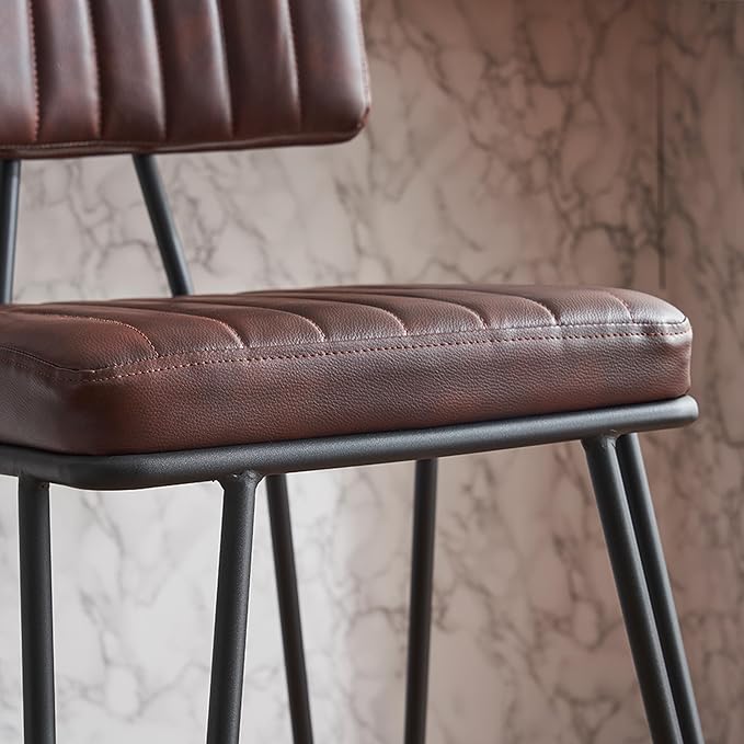 Bar Stools Set of 2, Counter Height Chairs with PU Leather Upholstery Metal Frame, Vintage Bar Chairs with Backrest Footrest for Kitchen Island, Dining Room, Home Bar, Brown