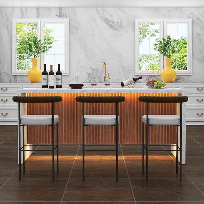 71" Large Imitation Marble Dining Table for 6-8 People, Island Table with LED Lights, Mordern Marble Stripes Kitchen Dining Table with Grille design for Dining Room, Home, Office, Living Room(white)