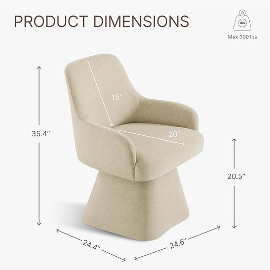 KISLOT Swivel Dining Chair Set of 1, Mid Century Modern Chair Fabric Upholstered Armchair with Armrest & Ergonomic Backrest for Dining Room, Kitchen, Bedroom, Living Room, Sand