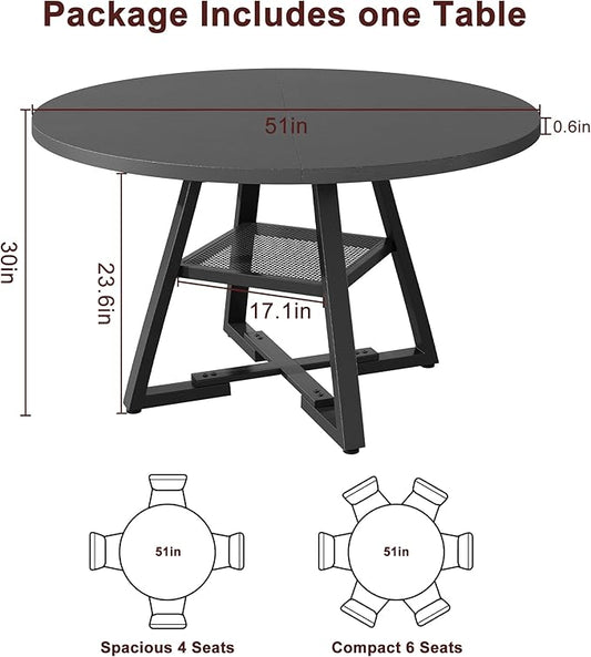 Jocoevol 51'' Round Dining Table,Kitchen Dining Room Circle Dinner Pedestal Table,Space Saving Wood Kitchen & Dining Room Furniture (Black, 51In)
