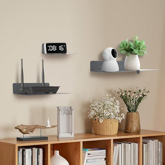 Steel Floating Shelves for Wall,Small Wall Shelf,Suitable for Bedroom, Living Room, Bathroom, Kitchen, Office (Grey, 11.81x8.46 in)