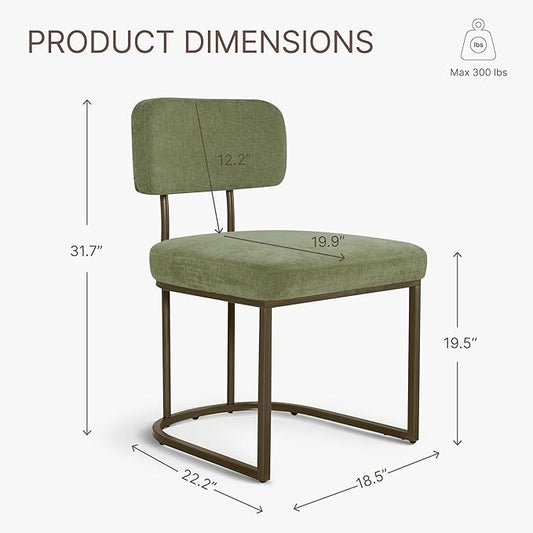 KISLOT Dining Chairs Set of 2, Upholstered Modern Kitchen Chairs with Ergonomic Backrest, Fabric Cushion & Wire Drawing Curve Metal Legs for Living Room, Restaurant, and Café, Green
