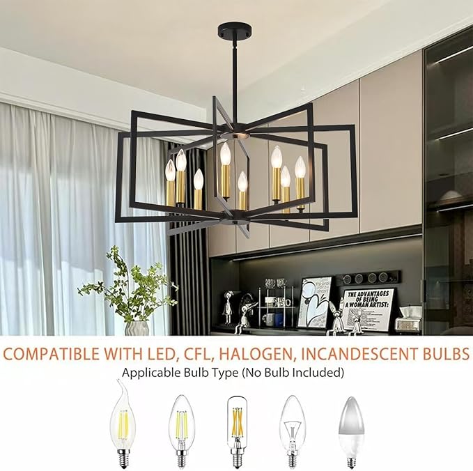Farmhouse Chandeliers for Dining Room,8-Light Modern Geometric Metal Hanging Industria,Suitable for Restaurants, Living Rooms, Villas