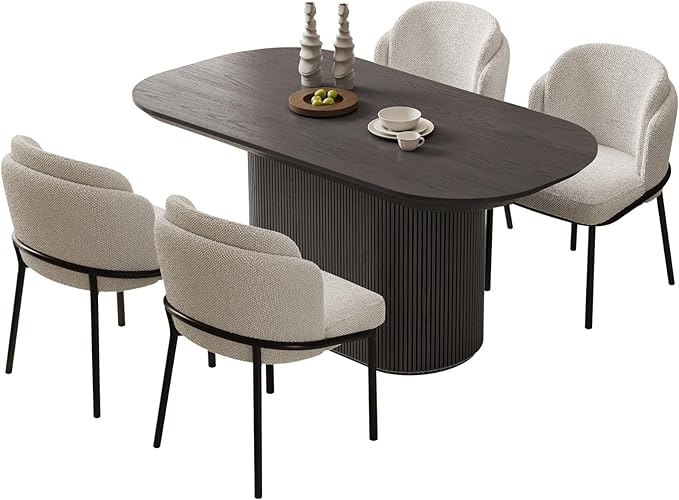 Miuuod 62.99" Oval Dining Table Set for 6-8, Modern Farmhouse Kitchen Table with 4 Ergonomic Chairs, Large Wood Dining Room Table Set, Kitchen & Dining Furniture, Dark Grey