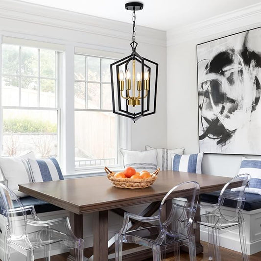 Lanhall 4-Light Dining Room Light Fixture Over Table Black Farmhouse Chandelier Metal Modern Pendant Light for Kitchen Island Dining Room Living Room Foyer Entryway-Brushed Brass