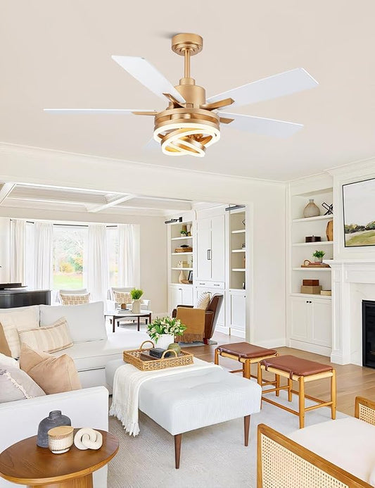 Dawn Whisper 52" White Ceiling Fan with Light Modern Chandelier Fan DC Motor Dimmable LED Ceiling Fan with Light for Bedroom Living Room