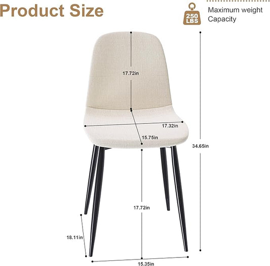 Knit Fabric Dining Chairs with Iron Legs - Restaurant Seating, Comfortable Upholstered Armless Side Chair for Kitchen, Beige (4 Chairs)