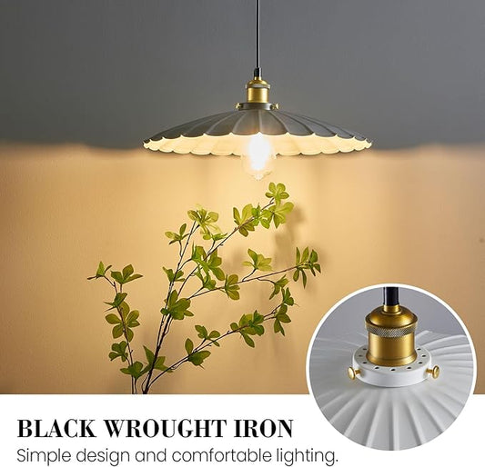 Pendant Light Fixture, White Farmhouse Vintage Pendant Light 15.7 Inch Lampshade with Adjustable Light Cord Kitchen Hanging Lights Retro Island Pendant Lights for Kitchen
