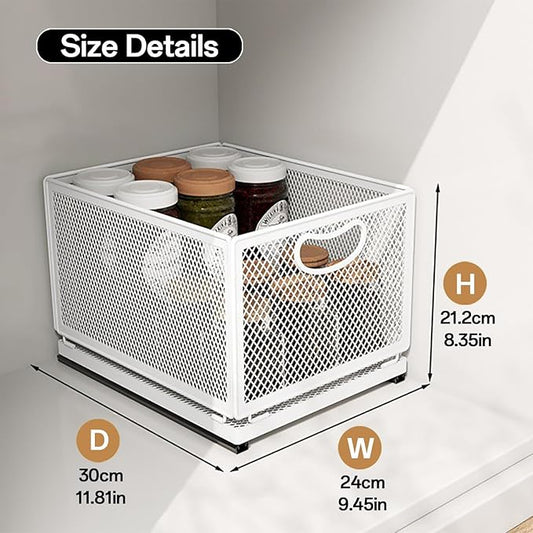 Pull out Cabinet Organizer with Sliding Drawer, 1 Pack Under Sink Organizers and Storage Rack, Adhesive Nano Film Heavy Duty Slide out Pantry Shelves for Kitchen,Sink, 9.6"W x11.8"D x 8.4"H
