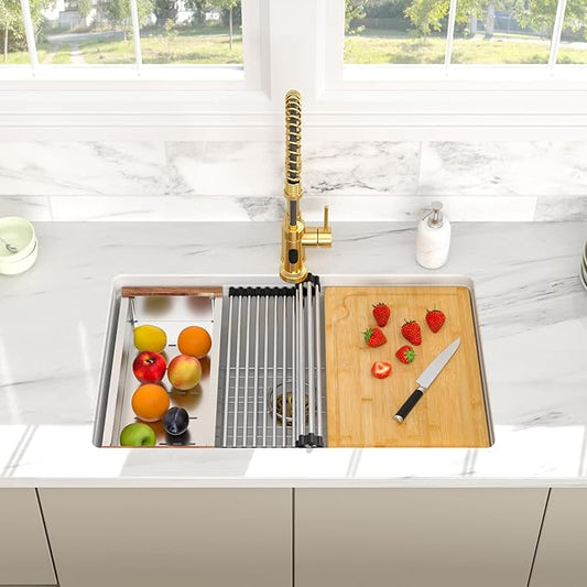 30 Granite Kitchen Sink - 30x19 Inch Granite Kitchen Sink 10" Depth Undermount White Quartz Sinks Ledge Workstation Classic Under Counter Single Bowl Basin