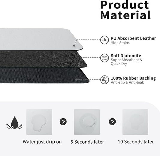 HotLive Dish Drying Mat for Kitchen Counter, Heat Resistant Drainer Mats with Non-slip Rubber Backed, Hide Stain Kitchen Super Absorbent Draining Mat, Easy to Clean Dish Rack Pad, Light Grey 18"x24"